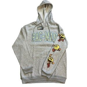 NWT Pac-Man Sweatshirt Hoodie Men's Medium M Long Sleeve Graphic Pocket Gray